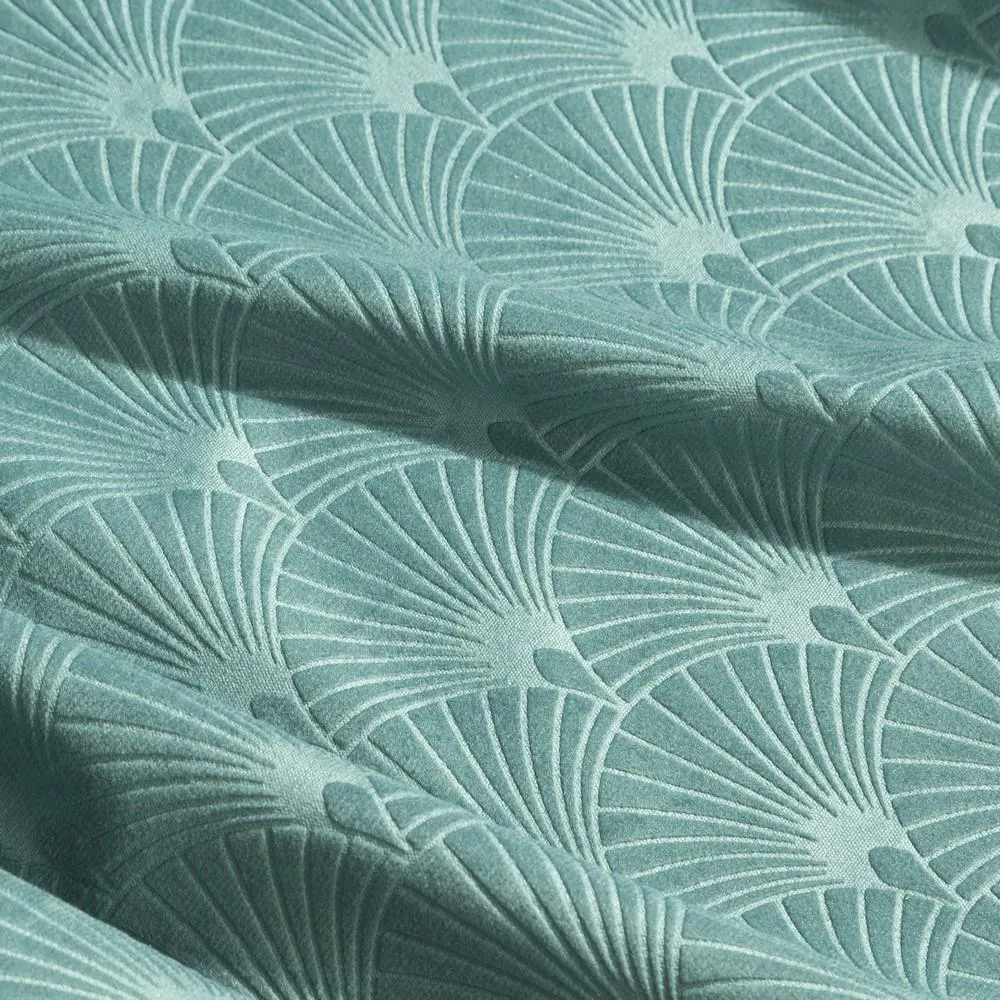 Zasłona 140x250 Julia morska gotowa na przelotkach welwetowa z wytłaczanym geometrycznym wzorem wachlarzy Eurofirany