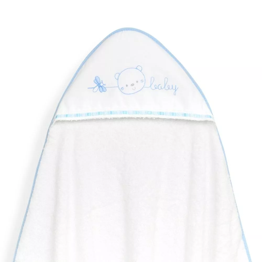 Okrycie kąpielowe 100x100 Baby biały  niebieski ręcznik z kapturkiem + śliniaczek