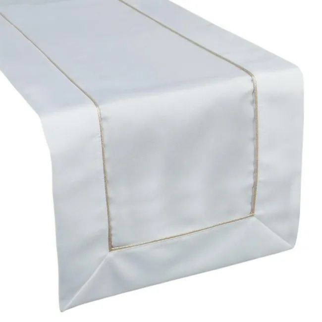 Obrus 40x140 Madele bieżnik biały złota lamówka w pudełku Eurofirany