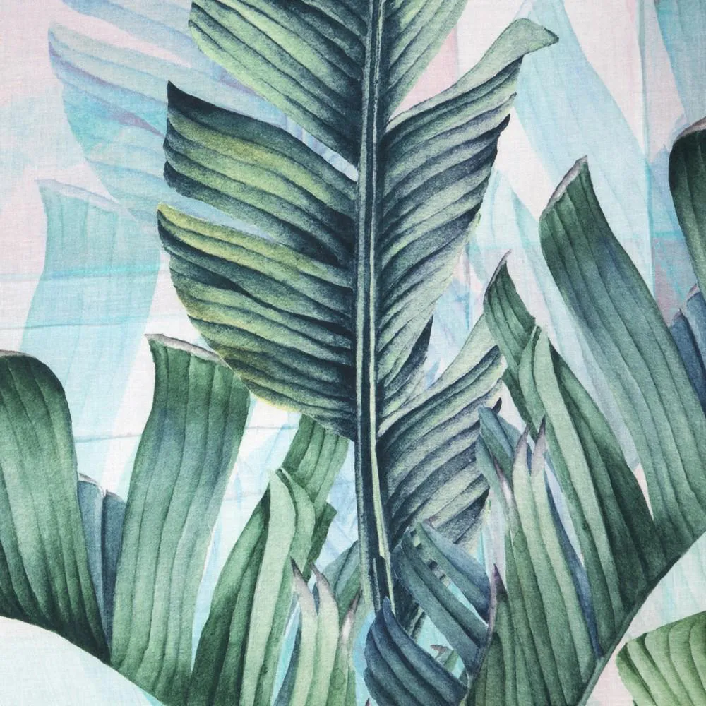 Pościel bawełniana 160x200 Valdivian botanika liście palmy biała zielona błękitna dwustronna Eurofirany
