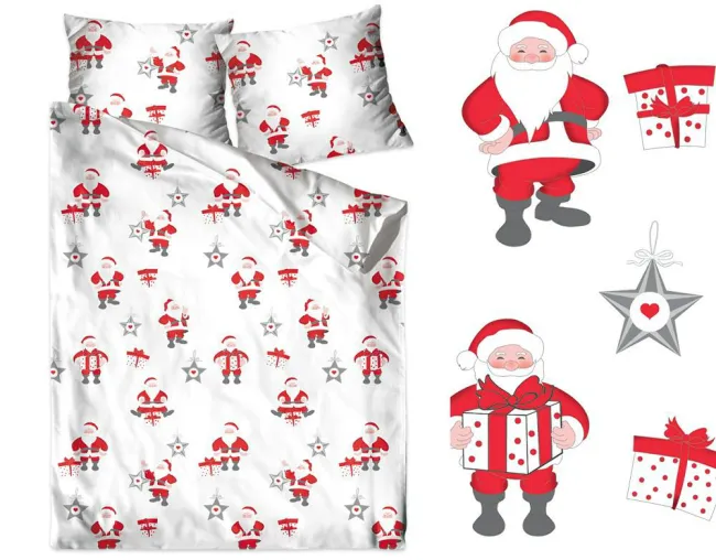 Pościel bawełniana 160x200 Santa Claus Mikołaje świąteczna biała czerwona Bielbaw 1