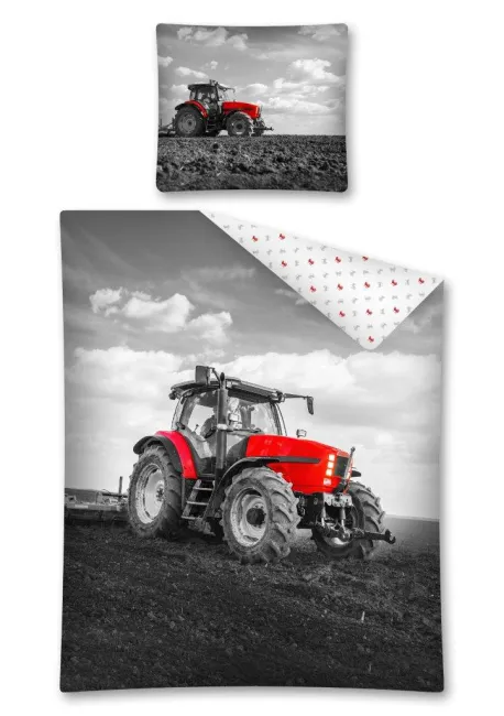 Pościel bawełniana 160x200 Traktor 2723 A Czerwony traktor czarno białe tło sepia 9003 Detexpol
