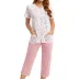 Piżama damska 476 różowa biała kwiaty     rozmiar: L krótki rękaw spodnie 3/4
