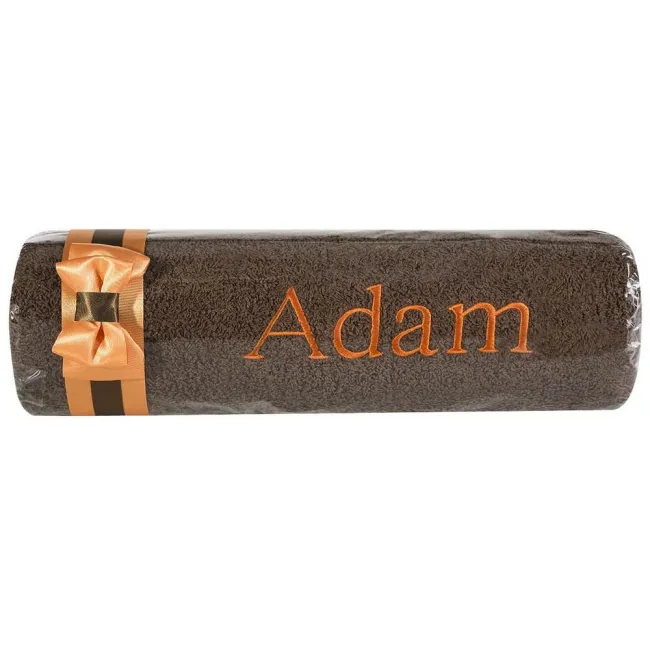 Ręcznik z haftem 50x90 Adam brązowy pomarańczowa kokarda na prezent imieninowy