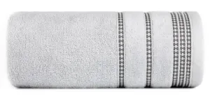 Ręcznik 50x90 Amanda srebrny z ozdobną welurową bordiurą w pasy frotte 500 g/m2 Eurofirany