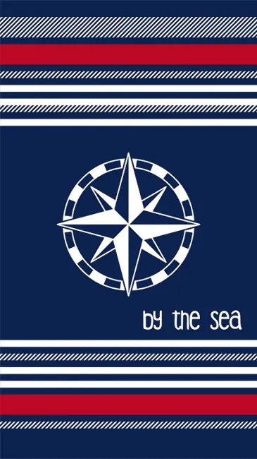 Ręcznik plażowy 90x160 Ibiza 10 By the Sea grantowy bialy czerwony paski kompas bawełniany 7535