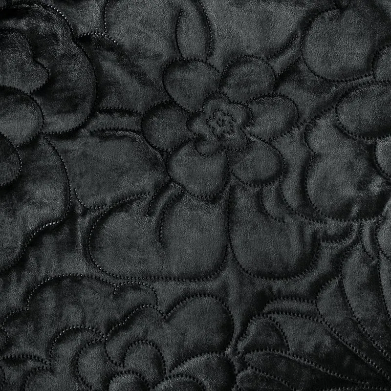 Narzuta dekoracyjna 230x260 Ariel 4 czarna welurowa kwiaty Eurofirany