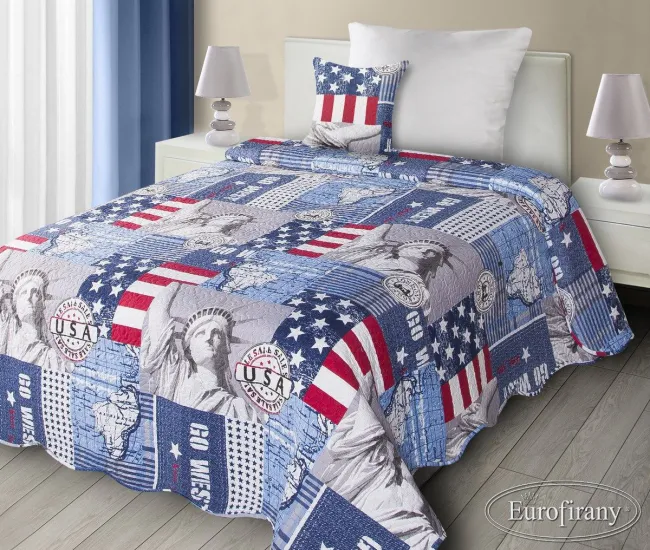 Narzuta na łóżko 170x210 West USA flaga Statua patchwork Eurofirany