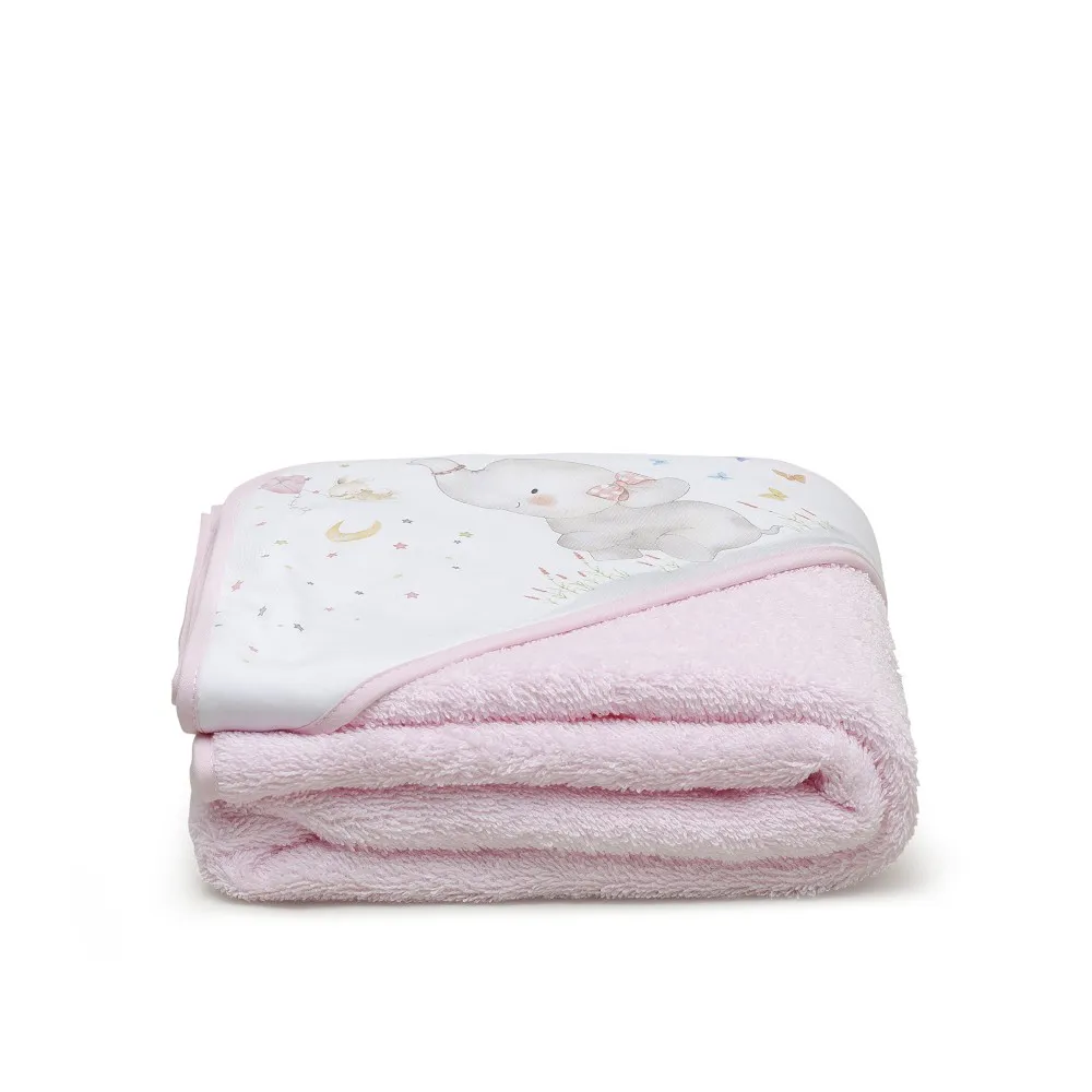 Okrycie kąpielowe 100x100 Słoń różowy     ręcznik z kapturkiem bawełniany frotte