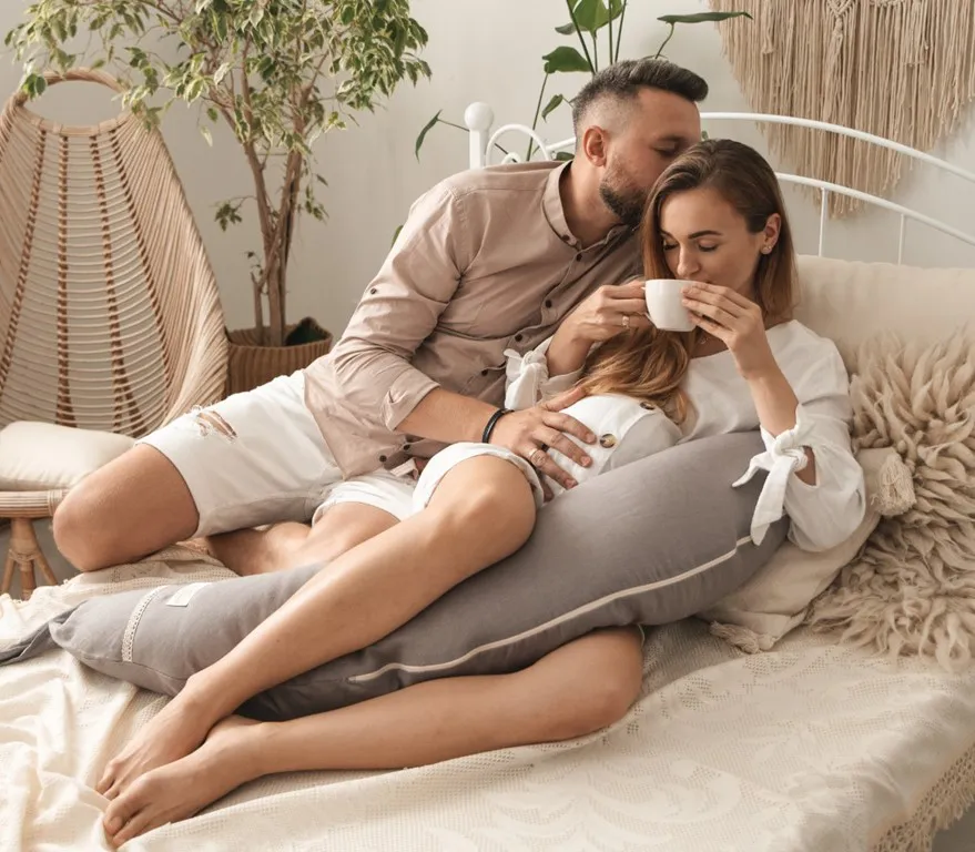 Poduszka pozycjonująca Relax Linen 190cm  szara do karmienia ciążowa wypoczynkowa