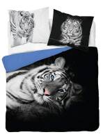 Pościel bawełniana 160x200 3814 A Tygrys czarna niebieska biała młodzieżowa Tygrysy tiger Holland Natura 2