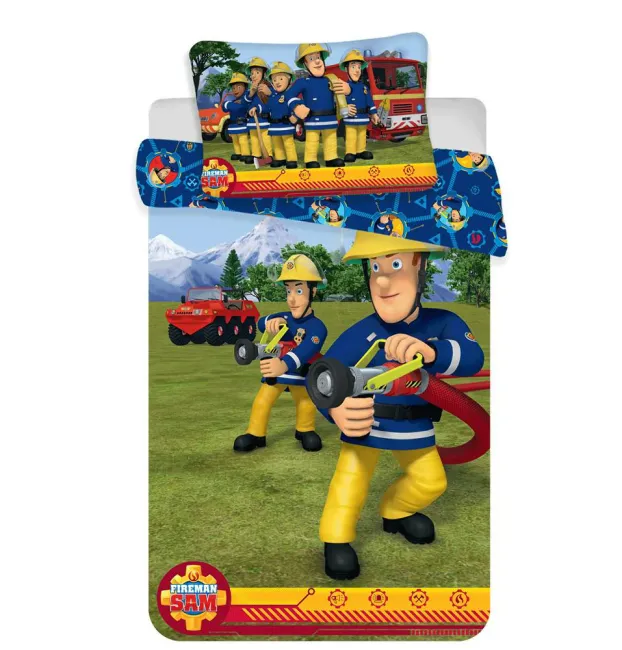 Pościel bawełniana 100x135 Strażak Sam 9702 Straż Pożarna Fireman Sam gaśnica strażacy niebieska