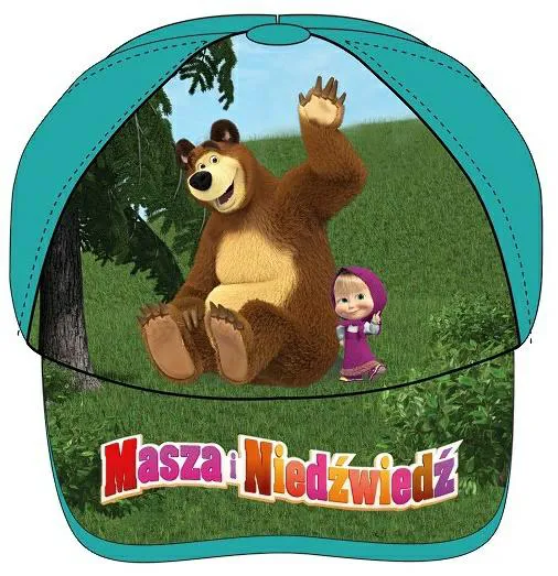 Czapka z daszkiem Masza i niedźwiedź 52 turkusowa 6898 chłopięca Masha and the Bear bawełniana