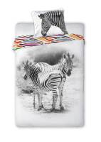Pościel bawełniana 140x200 Wild Zebra zebry biała czarna kolorowe paski 5680