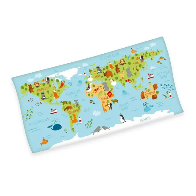 Ręcznik dziecięcy 75x150 Mapa Świata 2259 kontynenty zwierzęta bawełniany
