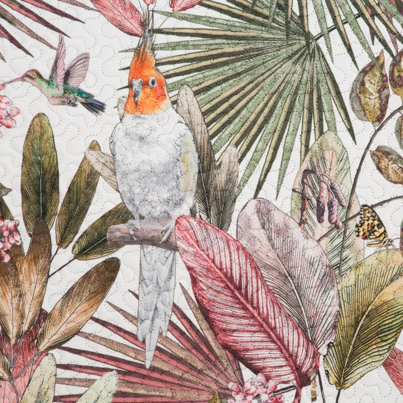 Narzuta dekoracyjna 200x220 Parrot        zielona różowa liście papugi welurowa D91