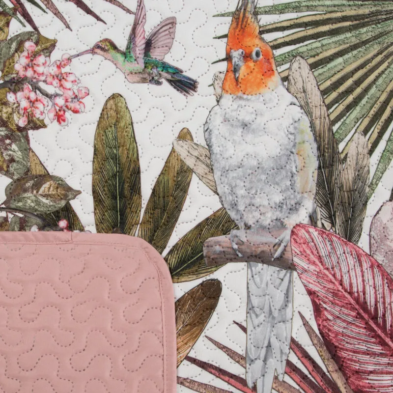Narzuta dekoracyjna 200x220 Parrot        zielona różowa liście papugi welurowa D91