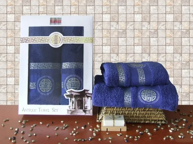 Komplet ręczników w pudełku 2 szt Antik T12015/A fioletowy klucz grecki 50x90,70x140