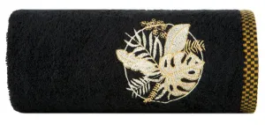 Ręcznik Palms 70x140 czarny 500 g/m2      z haftem i ozdobną bordiurą Eurofirany