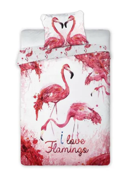 Pościel bawełniana 160x200 Flamingi biała różowa egzotyczna tropikalna Tropical 002 7240