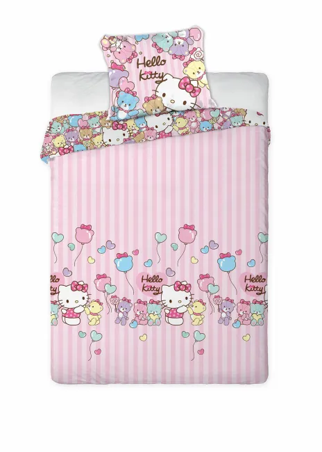 Pościel dziecięca 160x200 Hello Kitty flanelowa na guziki różówa kolorowe baloniki 3955 - 1