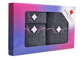 Komplet ręczników w pudełku 3 szt Lotos grafitowy 30x50 50x90 70x140 400g/m2