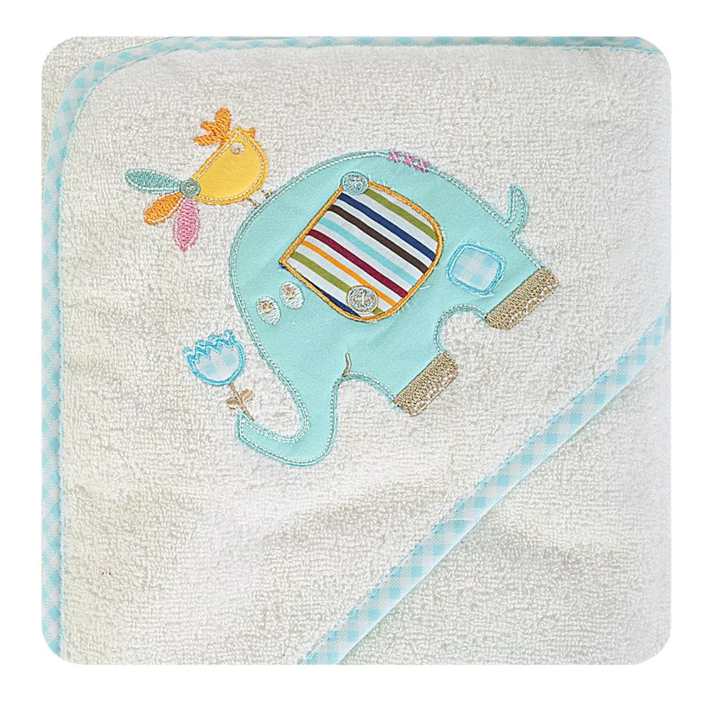 Ręcznik dziecięcy 75x75 Baby 2  kremowo turkusowy okrycie kąpielowe Słonik
