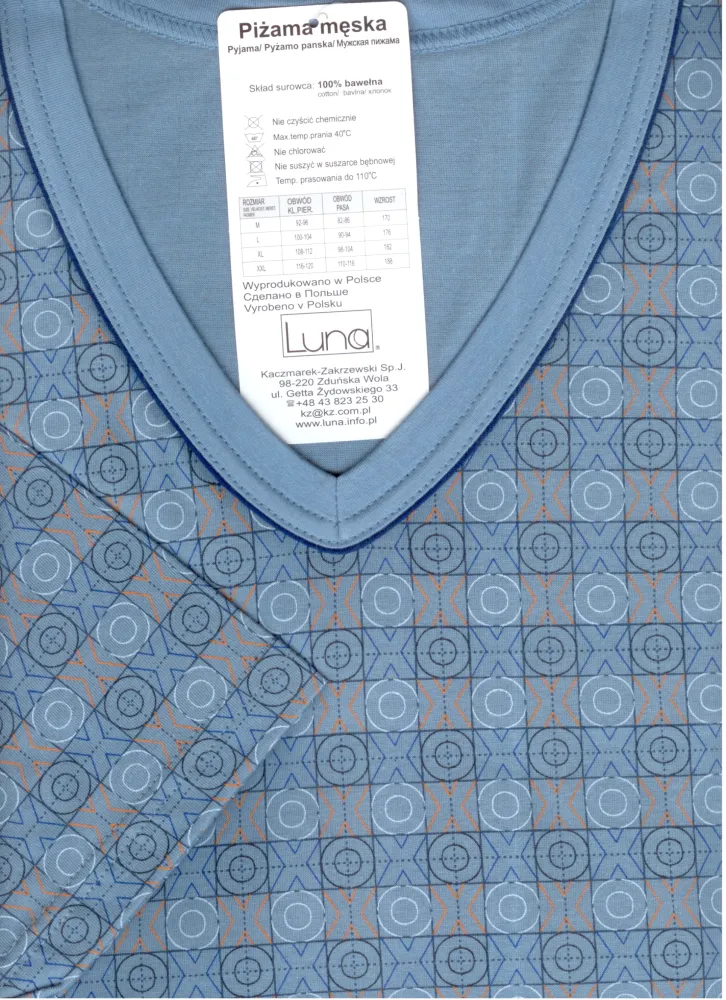 Piżama męska krótka w serek 793 rozmiar 2XL niebieska Luna