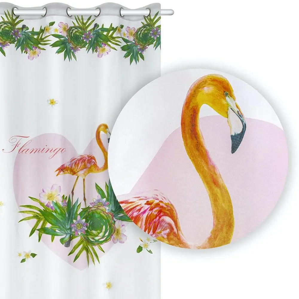 Zasłona gotowa Flamingi 140x250 palmy kwiaty serce biała różowa pomarańczowa zielona na przelotkach młodzieżowa Havana