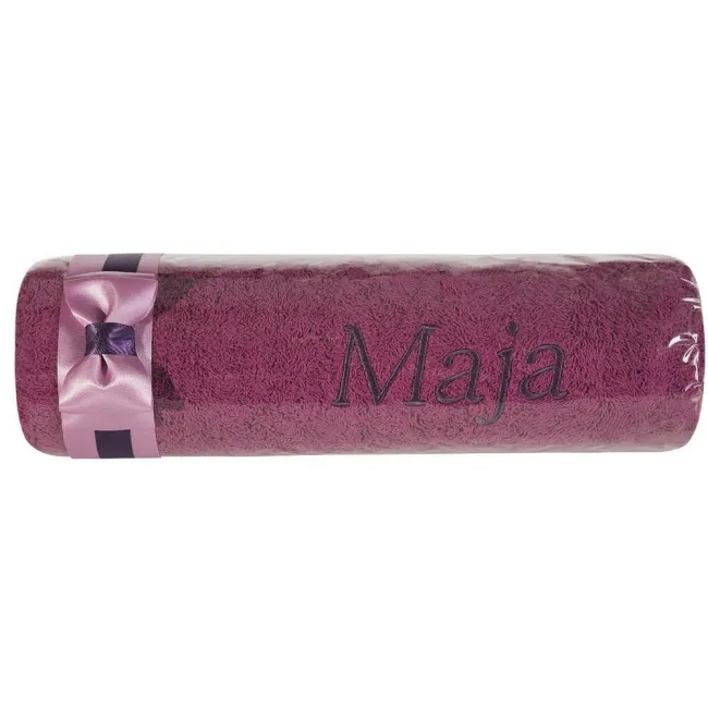 Ręcznik z haftem 50x90 Maja fioletowy wrzosowa kokarda na prezent imieninowy