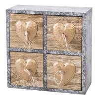 Pudełko dekoracyjne 20x8x20 Heart 2 drewniane szare z szufladkami serca
