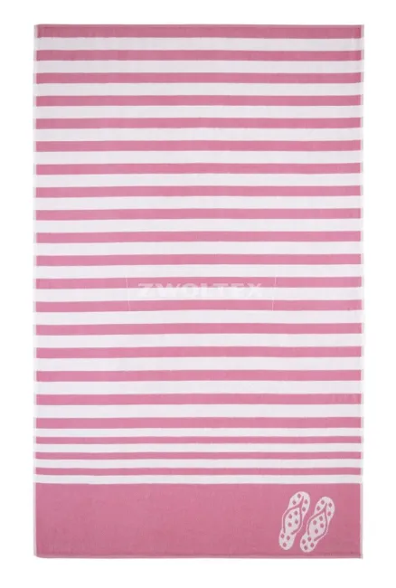 Ręcznik plażowy 100x160 paski klapki Tina 8520/1 biały różowy Zwoltex