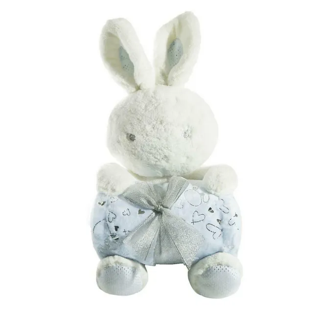 Kocyk dziecięcy 75x100 Toy 10 niebieski biały pluszak zabawka królik Eurofirany
