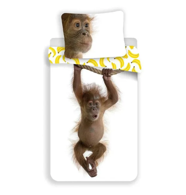 Pościel bawełniana 140x200 Orangutan 8149 wesoła małpka małpa banany poszewka 70x90
