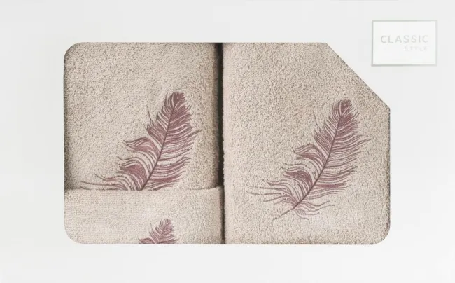 Komplet ręczników 3 szt piórka pióra pudrowy różowy lililowy 380g/m2 Nadia Eurofirany