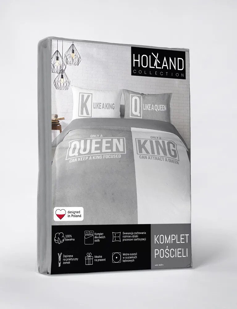Pościel bawełniana 160x200 Queen King szara biała 4100 A Holland 129