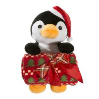 Komplet koc świąteczny 75x90 Gift 1 + zabawka pluszak pingwin Eurofirany