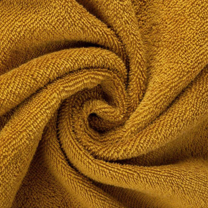 Ręcznik 30x50 Amanda  musztardowy z ozdobną welurową bordiurą w pasy frotte 500 g/m2 Eurofirany