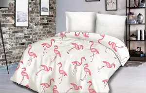 Pościel satynowa 200x220 Flamingi biała różowa Exclusive