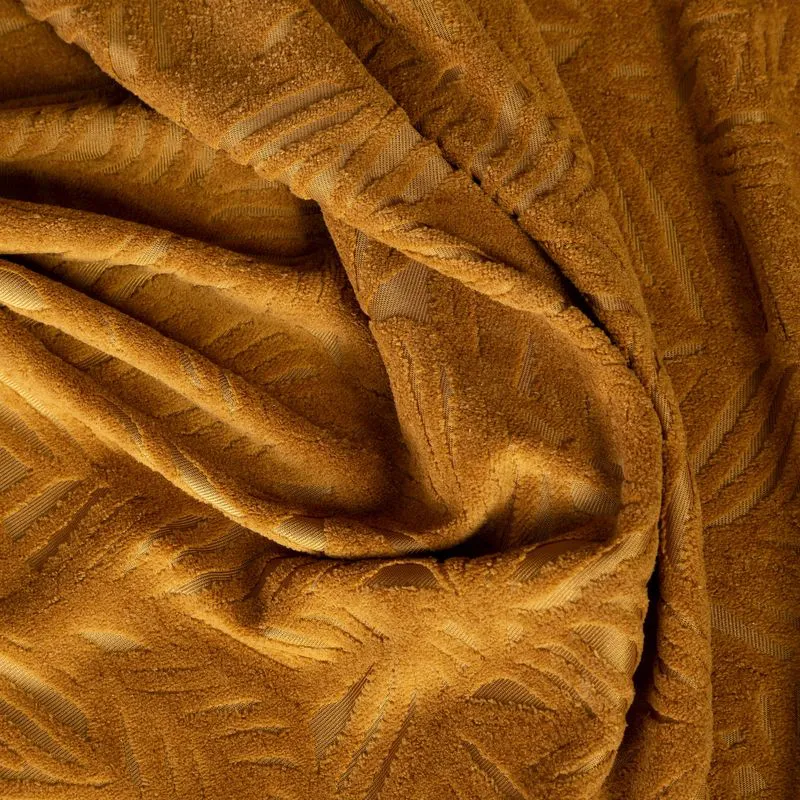 Zasłona 140x250 Octavia miodowa z miękkiego welwetu z wytłaczanym wzorem liści gotowa na przelotkach Eurofirany
