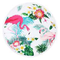 Ręcznik koc okrągły plażowy Boho 08 Flamingi różowe 150 cm mikrofibra 250g/m2 liście palmy kwiaty