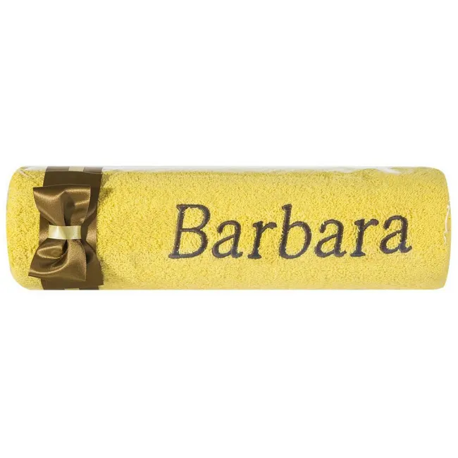 Ręcznik z haftem 50x90 Barbara żółty brązowa kokarda na prezent imieninowy
