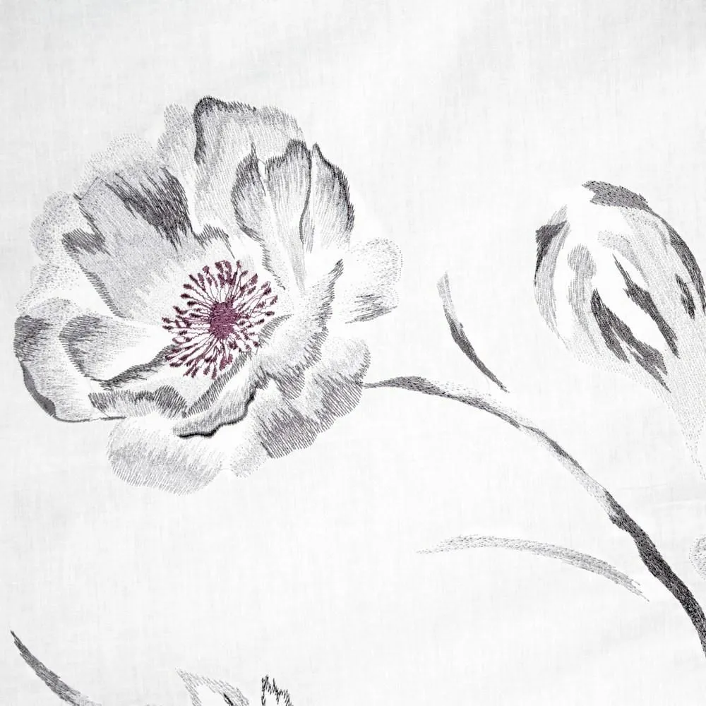 Pościel bawełniana 160x200 kwiaty haftowana biała szara Celine Eurofirany