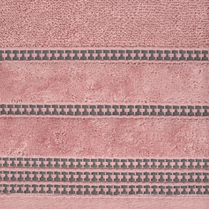 Ręcznik 50x90 Amanda pudrowy różowy z ozdobną welurową bordiurą w pasy frotte 500 g/m2 Eurofirany
