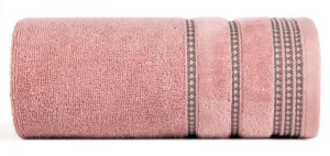 Ręcznik 50x90 Amanda pudrowy różowy z ozdobną welurową bordiurą w pasy frotte 500 g/m2 Eurofirany