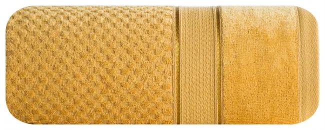 Ręcznik Jessi 70x140 musztardowy frotte 500g/m2 z fakturą wytłaczanej krateczki i welurową bordiurą Eurofirany