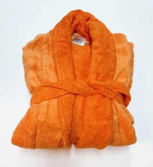 Szlafrok damski frotte długi S/M gruby z kołnierzem pomarańczowy 100% bawełna NISKA CENA