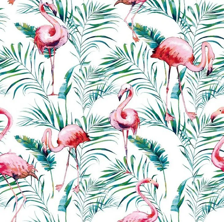 Pościel satynowa 140x200 15A Flamingi liście palmy biała zielona Premium