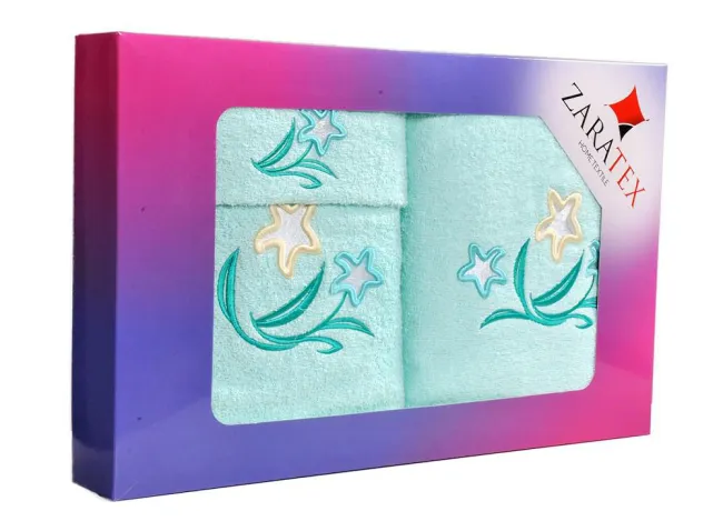 Komplet ręczników w pudełku 3 szt Gwiazdki miętowy 30x50, 50x90, 70x140 400g/m2