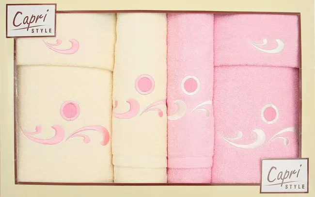 Komplet ręczników w pudełku Capri 6cz. Łezka 05 kremowy różowy Eurofirany